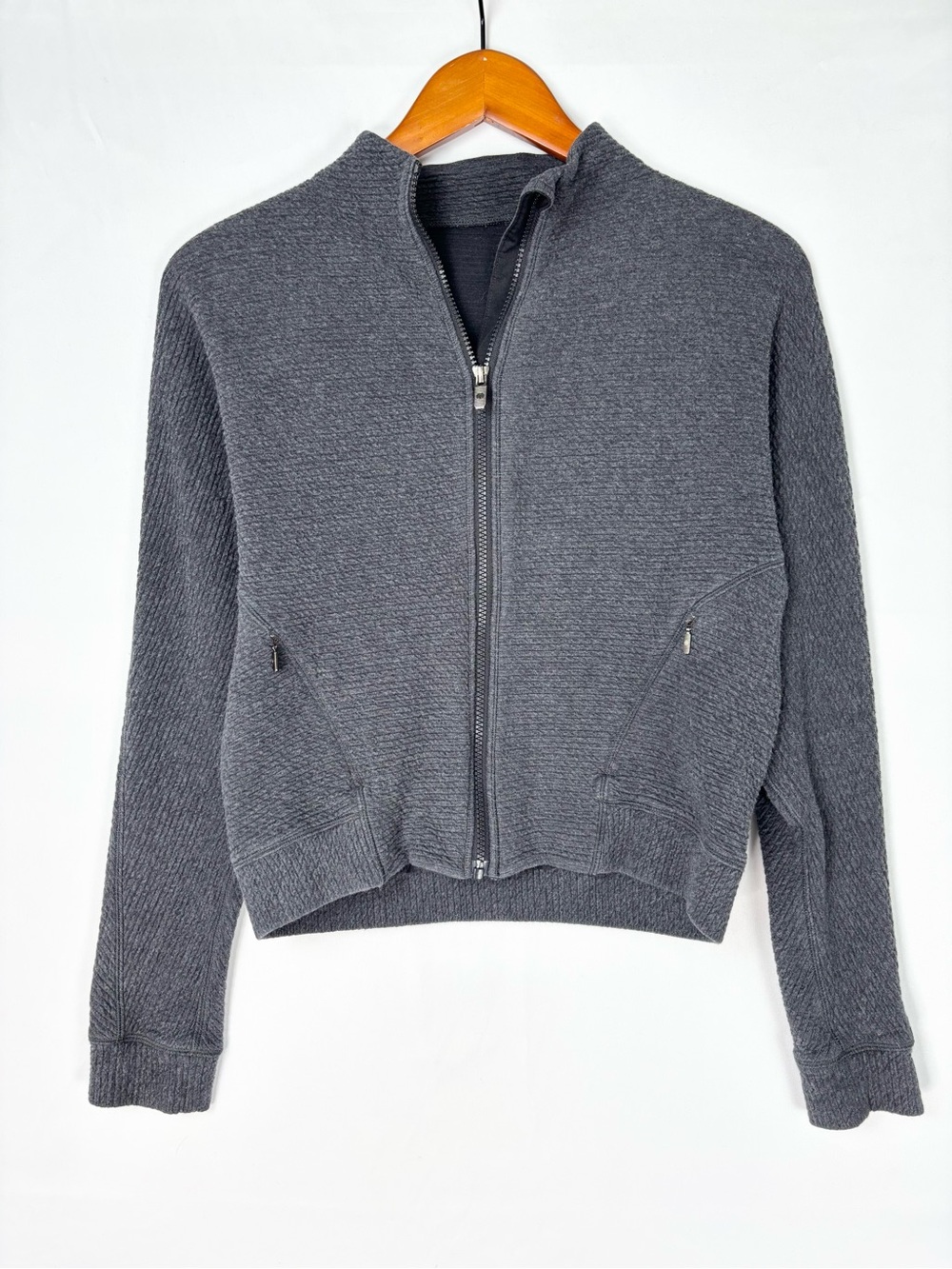Lululemon Easy Going Jacket Heathered Black Size 4 Crop Women Mock Neck